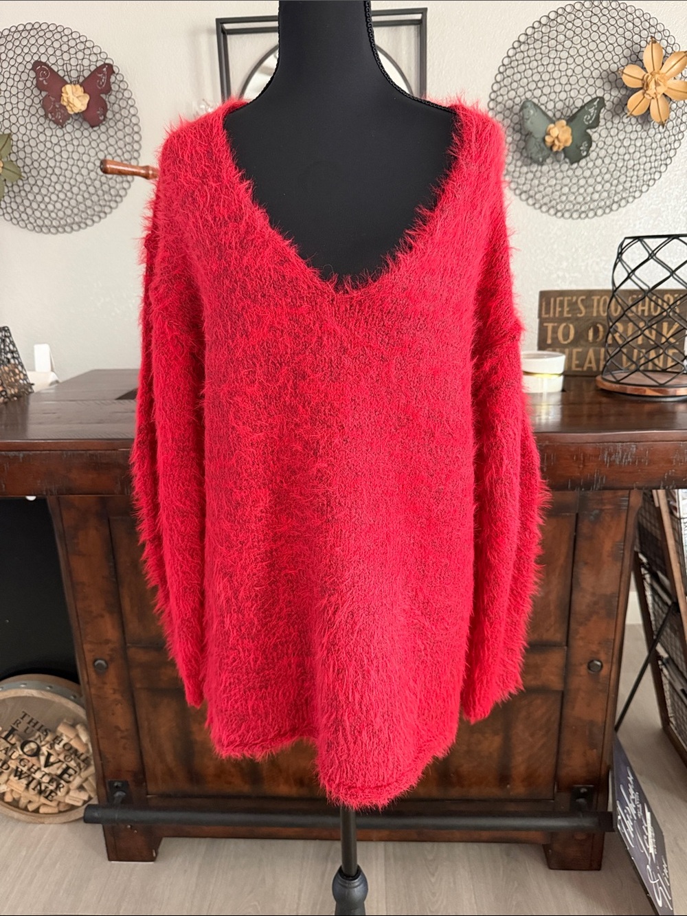 Free People Sparrow V-Neck Sweater in Bright Red